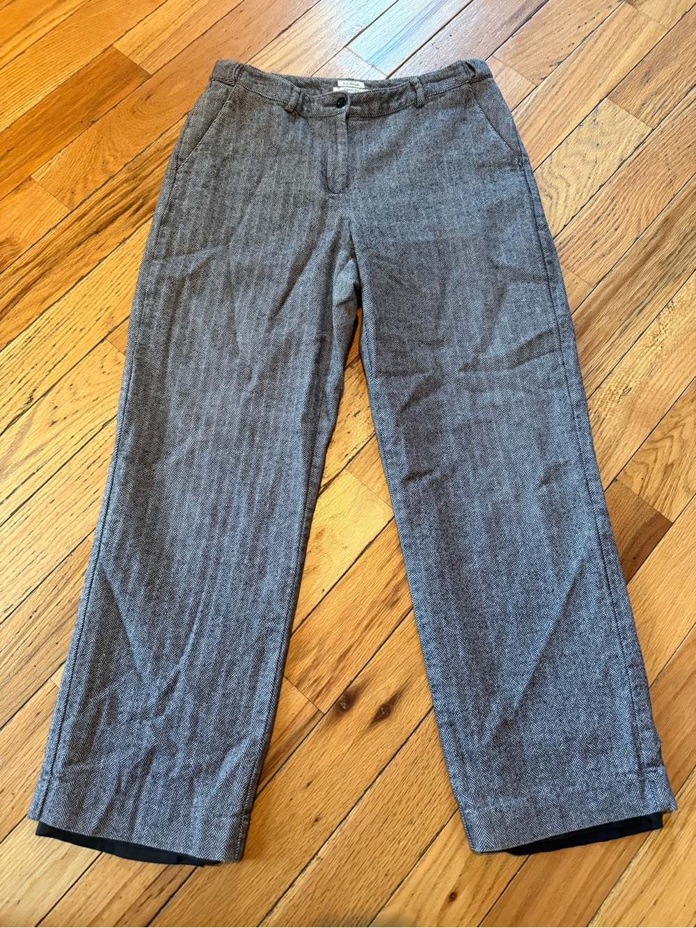 VTG LL Bean Trousers Classic Fit Pants Black White Herringbone Lined Womens Sz 8